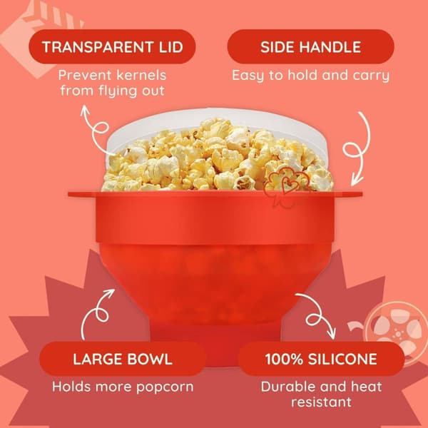 Popcorn-skål i silikon - hopfällbar röd