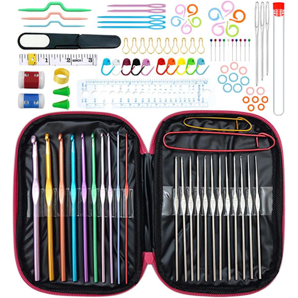 Virkningsset med förvaringslåda DIY Handhållna stickverktyg Ergonomiska stickor Stygnmarkörer DIY Handgjorda stickhantverk Konstverktyg