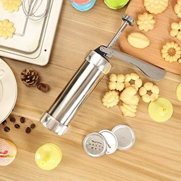 Kakpressmaskin Rostfritt Stål Kex Extruder Press Kakpistol Kit Set DIY Kex Maker Bakning Dekorationsmaterial
