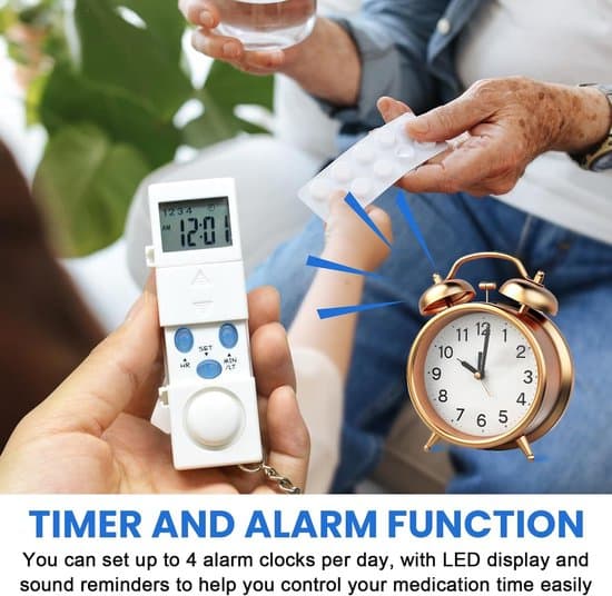 7-dagers pilleboks med alarm og timer (blå) – Medisinboks med 4 rom – Tablettdispenser – Bærbar tablettorganisator med alarmpåminnelse