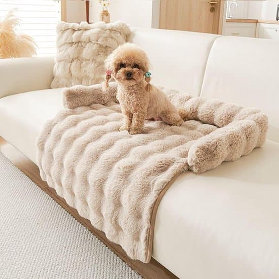 Vaskbart hundetæppe hundepude kattetæppe til sofa, seng og bil, fluffy blød sofapude med skridsikker bund og hævede kanter, 75x75 cm