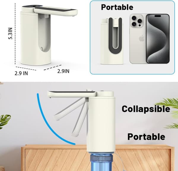 Bärbar vattendispenser för 5-gallonsflaska, vattendispenser, elektrisk vattenpump, uppladdningsbar vattenpump för 5-gallonsdunk, hopfällbar