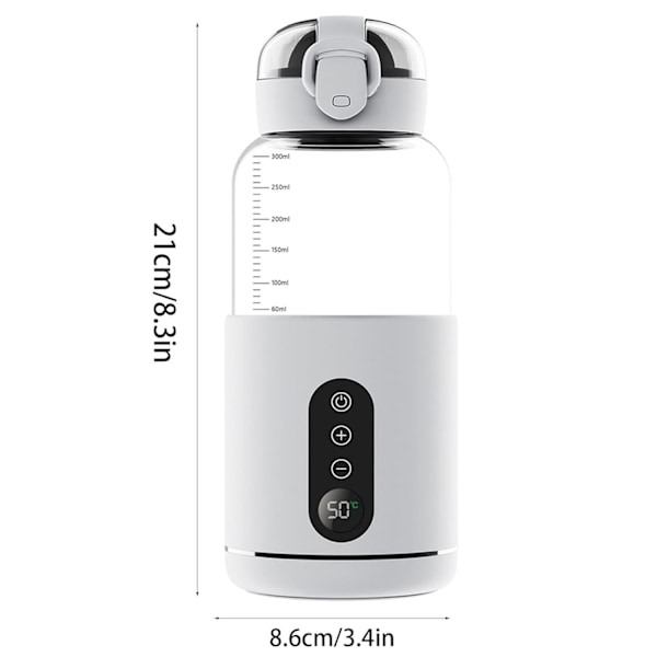Bärbar LED Display Flaskvärmare, 300ml USB Uppladdningsbar Flaskvärmare, Reseflaskvärmare Vit