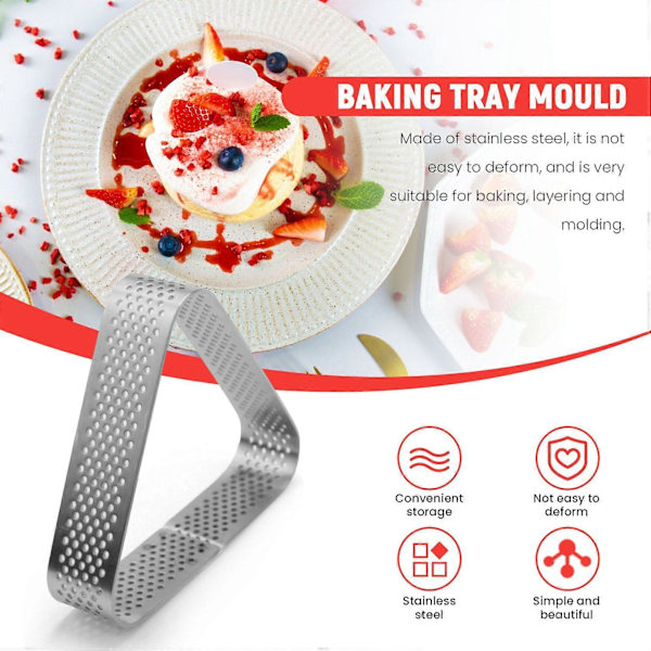 10 st Runda & Triangulära Tartringar i Rostfritt Stål Torn Paj Form Bakning Perforerad Dessert C