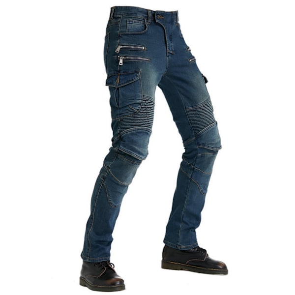 Motorcykelbyxor, Moto Jeans för män, skyddsutrustning för körning Blue 4XL