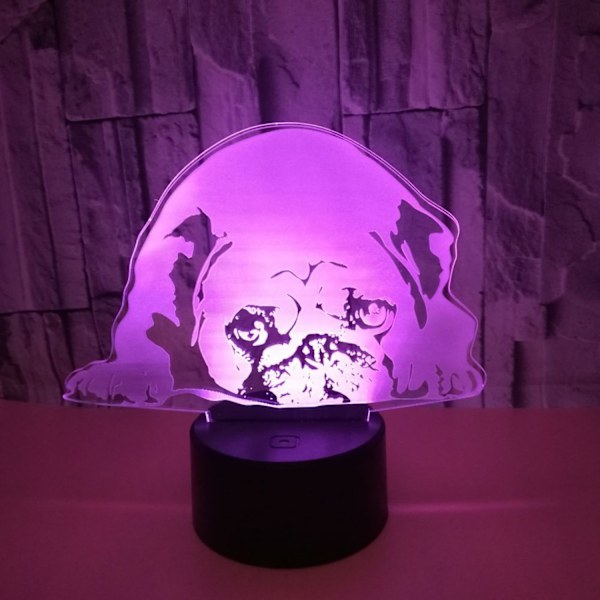 3D söt mops hund nattlampa touch bord skrivbord optisk illusion lampor 7 färger skiftande ljus heminredning födelsedagspresent (stil J)