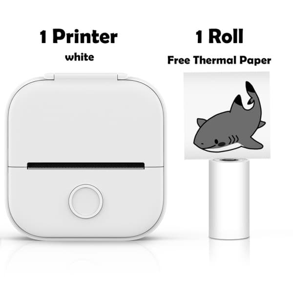 Mini fickprinter Bärbar termisk skrivare kompatibel Bluetooth Etikettskrivare utan bläck White