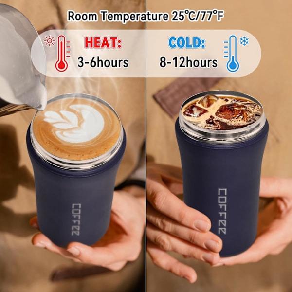 414 ml Resemugg i rostfritt stål, vakuumisolerad kaffekopp läcksäker med skruvlock, återanvändbar termos för varma och kalla drycker, present till män och kvinnor Blue