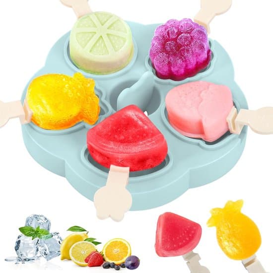 Silikone ispindeforme – 5-gitterforme – BPA-fri, sikker for børn og babyer – Mini ispindeforme – Forme med håndtag og låg – Genanvendelige ispindeforme