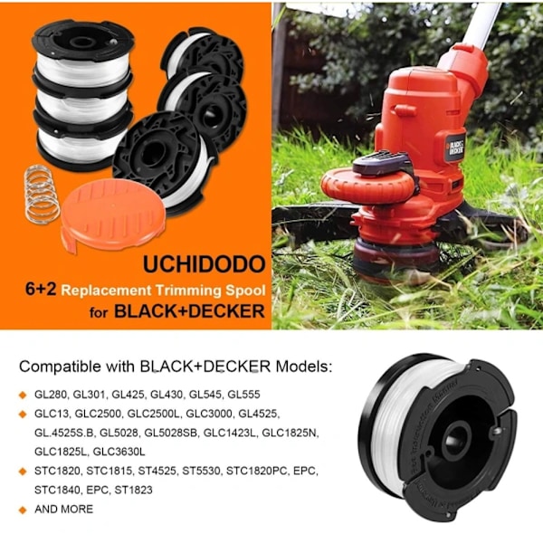 Trimmerlinjespole för Black & Decker Trimmers, 6 Trimmerlinjer - Xin