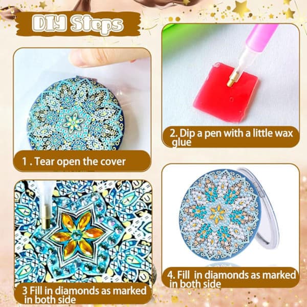 DIY Diamantmålning Kompakt Spegel Mini Sminkspegel Port