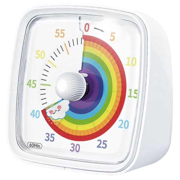60-minutters visuell timer med nattlys, nedtellingstimer, Pomodoro-timer med regnbuemønster for barn White