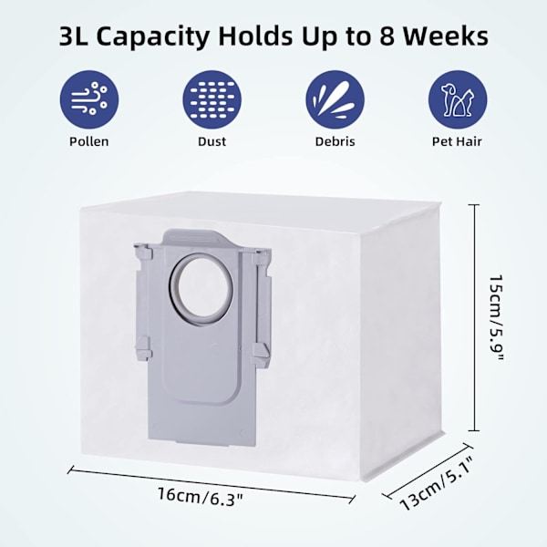 Dammsugarpåse Ersättning för Roborock S8+/ S8 Pro/ S7 MaxV Ultra/ S7 Pro/ Q7+/ Q7 Max+/ Q8 Max+/ Q5 Pro+/ Q5+ 16 Pack