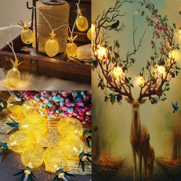 20 LED Ananas Ljusslinga - Dekorationspresenter Drivna för DIY Jul Tropisk Temafest Festival Bröllop Hemfest Sovrumsdekoration