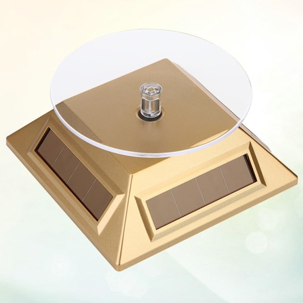 2 st Solcellsdriven Displayställ, Solcellsdriven Showcase 360 Graders Vridbar Plattspelare Roterande Klocka Telefon Smycken Organizer Displayställ Fäste Hållare Gold