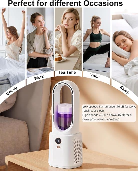Bladeless Bordventilator – Stille Ventilator til Soveværelse og Kontor – Sikker Bladløs Ventilator – Kompakt Luftventilator med Touchkontrol – Hvid