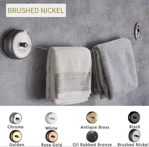 Udtrækkelig tørresnor SUS304 rustfrit stål tørrestativ med justerbart rustfrit stål reb Brushed Nickel