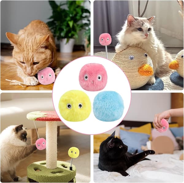 3-pack kattbollleksaker, interaktiva plyschkattbollleksaker