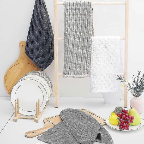 6-pack 100% bomulls frotté kökshanddukar med hängögla för diskrengöring White 34*73cm
