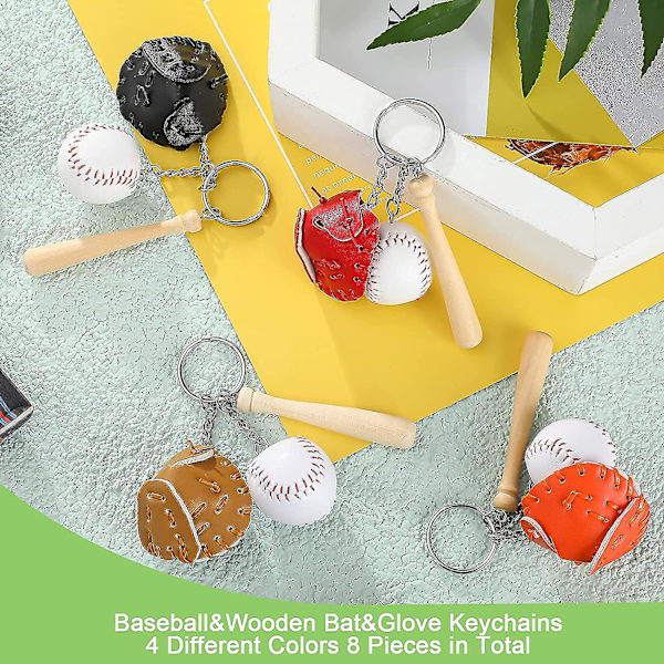 8 Mini Baseball Tredelad Trähandskar Bat Nyckelring
