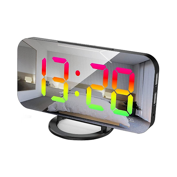 RGB Digital Väckarklocka För Sovrum, 6.5 Tum HD & Spegeldisplay Med 4 RGB Färgskiftande Färger Och 7 R