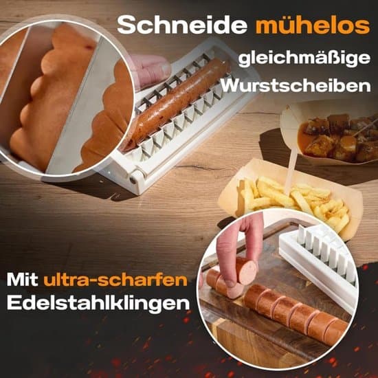 Pølsekutter - 26×9.5×5.7 cm - Banankutter - Pølsekutter i rustfritt stål - Blad i rustfritt stål - Multifunksjonell pølsekutter - Skinkekutter