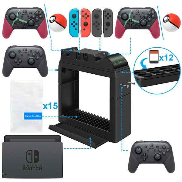 Spelkonsol Gamepad Förvaringstorn Ställ för Nintendo Switch OLED, Svart Black