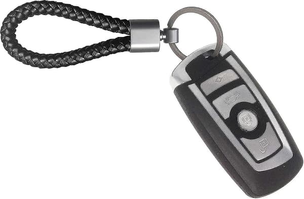 Grovt läderrep med flätade nyckelringar, unisex, 2-pack, svart