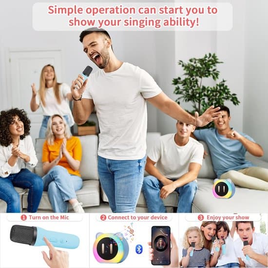 Karaokeset för barn karaokeset med 2 mikrofoner med röstförändrande effekter och LED-lampor – trådlös Bluetooth-partyhögtalare – stöder TF, USB
