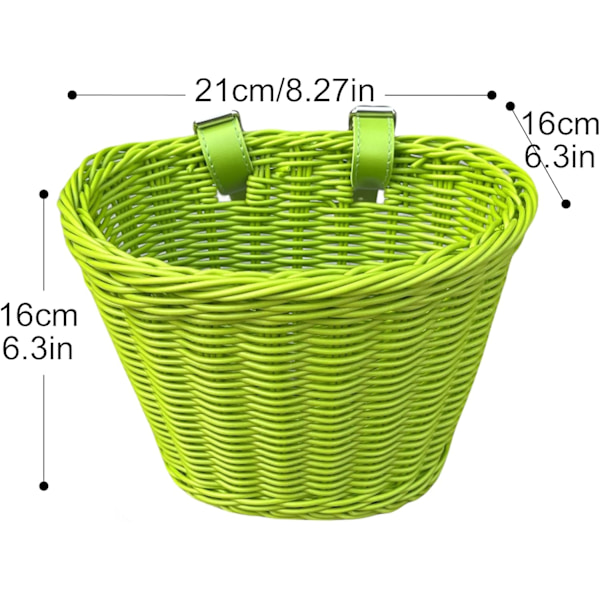 Barncykelkorg Set Flickcykelkorg Handvävda Cykelkorgar för Barn Barncykelkorgar med Extra Läderremmar och Klocka Lätt green