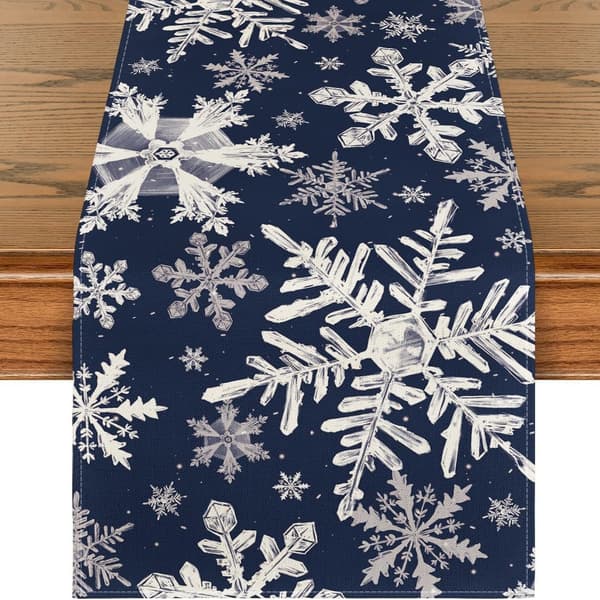 Jul Blå Snöflingor Bordslöpare Vinter Köksbordsdekoration/33x183cm