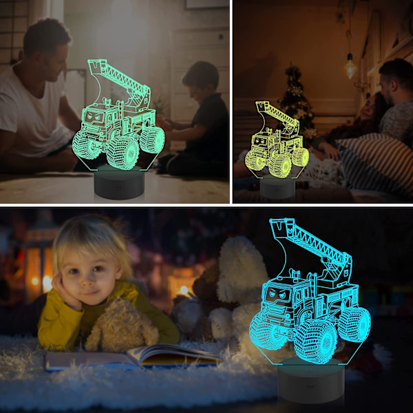 Monster Trucks Nattlampa Wawaman 3D Illusion Lamp  16 Färger Ändras med Fjärrkontroll Kreativa Födelsedagspresenter för Barn Pojkar Sovrumsdekor