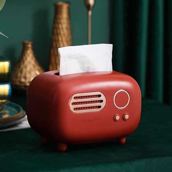 Retro Radioformad Pappersbox Praktisk Söt Pappershållare för Hemmakontor red