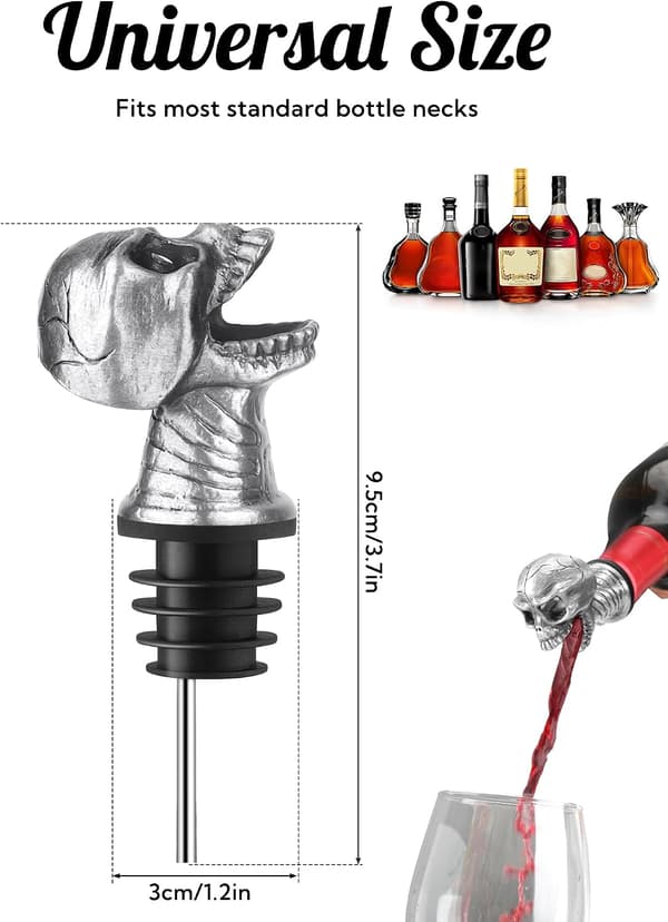 Dödskalle vinhällare för flaskor, skeletthuvud spritutgjutare, droppfri vindispenser passar de flesta standardflaskhalsar