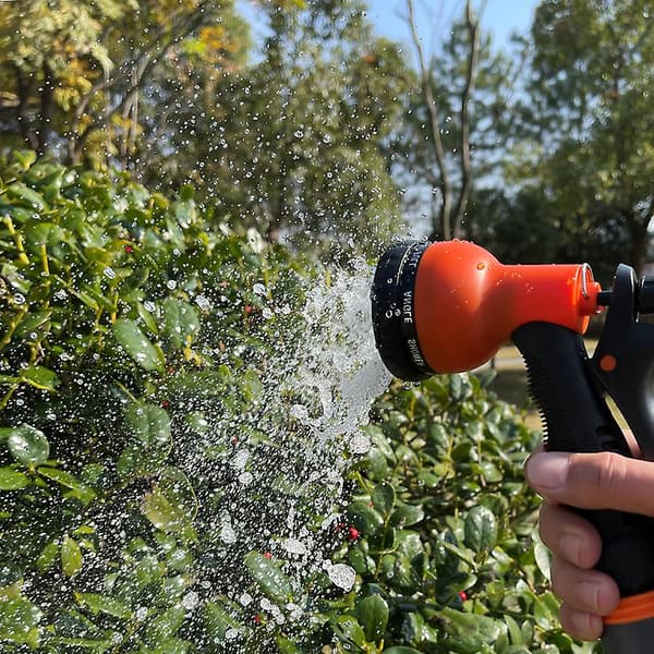 Orange allmän trädgårdsdusch, 8 vattenspraymönster, trädgårdshanddusch