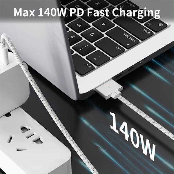 USB-C till MagSafe 3-kabel för MacBook Pro och Air Nylon 2m 140W Silver