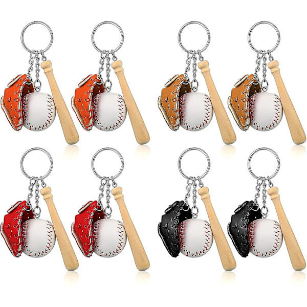 8 Mini Baseball Tredelad Trähandskar Bat Nyckelring