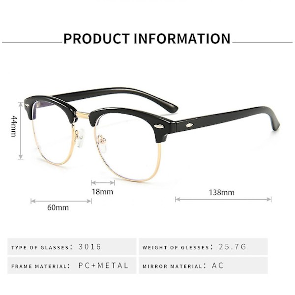 Blåljussperrande glasögon Retro Semi Rimless Uv400 Klar lins Datorglasögon För Män Kvinnorxq-sg1707