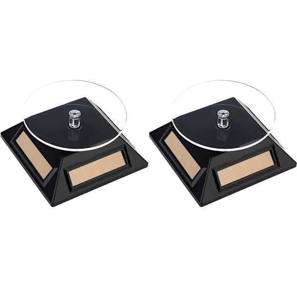 2 st Solcellsdriven Displayställ, Solcellsdriven Showcase 360 Graders Vridbar Plattspelare Roterande Klocka Telefon Smycken Organizer Displayställ Fäste Hållare Black