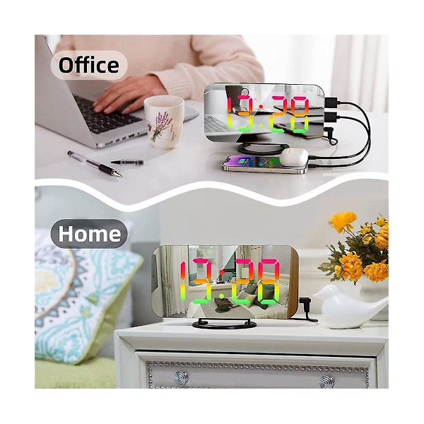 RGB Digital Väckarklocka För Sovrum, 6.5 Tum HD & Spegeldisplay Med 4 RGB Färgskiftande Färger Och 7 R