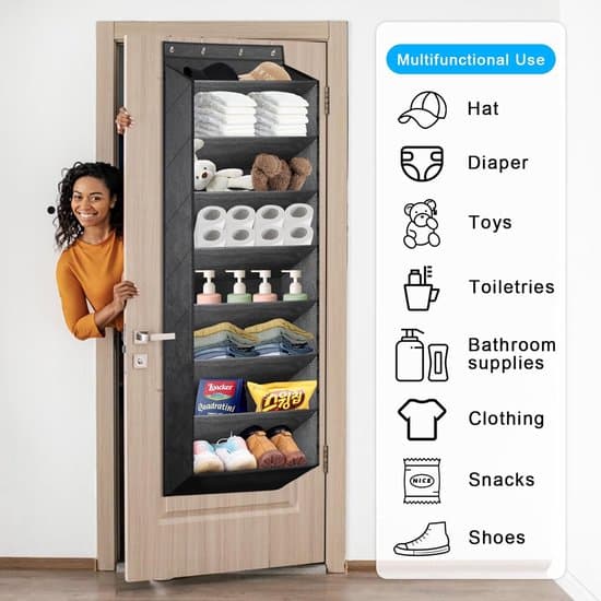 Ophængelig skoopbevaring til dør - 8 lommer - Pladsbesparende skoopbevaring - Sort