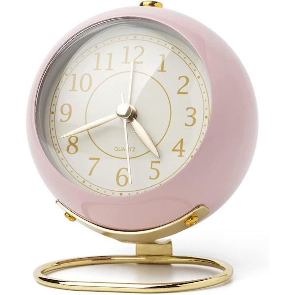 SCSYV Liten väckarklocka, klassisk retro analog söt enkel design liten skrivbordsklocka med tyst batteridriven bakgrundsbelysning för barn/sovrum/ Pink
