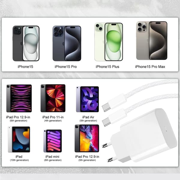 20W iPhone-laddare och USB-C iPhone-kabel 2m - För iPhone 15/15 Pro/15 Pro Max/15 Plus