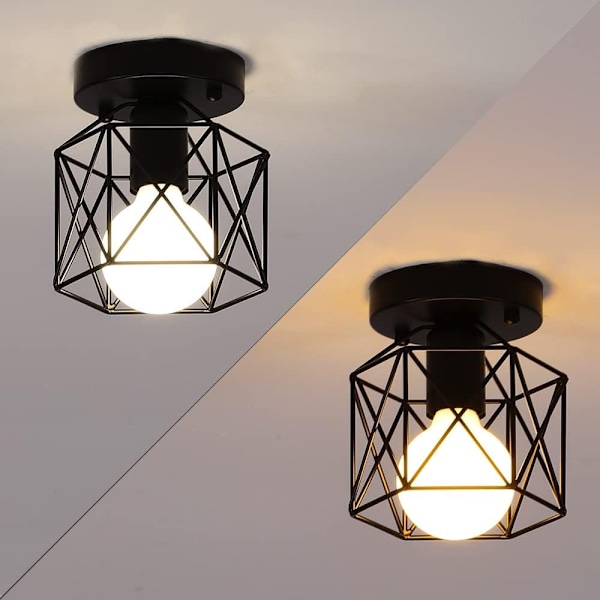 Industriella taklampor för hall, rustika svarta enkla lampor för kök trappa veranda bondgård belysning, 2-pack, E26