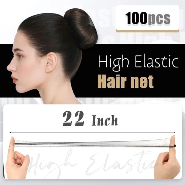 Hårnet 100 stk, 22 tommer Hårnet Elastisk Usynligt Elastisk Mesh til Madservice, Balletknold, Søvn, Kvinder og Paryk (100, Sort)