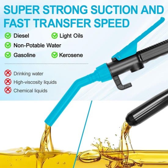 Bärbar överföringspump - Batteridriven hävertpump - Kraftfullt sug - Ergonomiskt munstycke - 90 cm slang - Blå