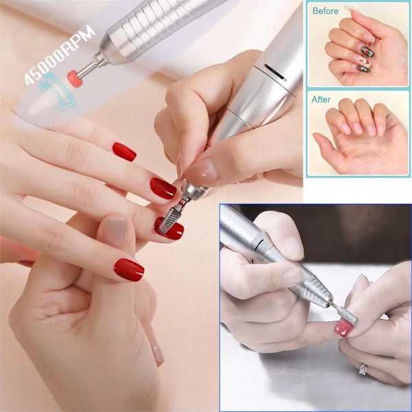Elektrisk 45000RPM Nagelborrmaskin, Uppladdningsbar Portabel Nagelfil Elektrisk DIY Nagelborrsats med Smart LCD-Skärm Pink