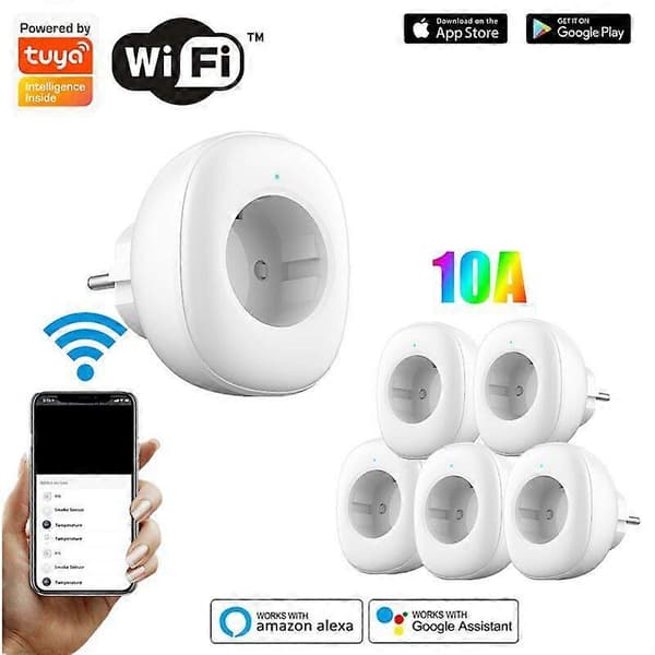 10 stk. Tuya Smart WIFI EU-plugg 10A 100-240V Smart Home Timer Elektrisk kontakt Vioce