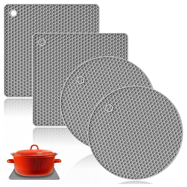 Silikon Grytlapp, Halkfri Grytunderlägg Värmebeständig Köksunderlägg, Multifunktionell Grytlapp Burköppnare Skedhållare (4-PACK)