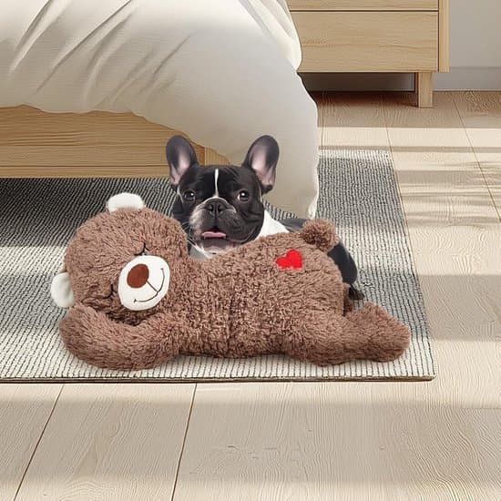 Kælebamse med hjerterytme til hvalpe – Beroligende kælelegetøj til søvn og lure, angstlindring til små og mellemstore hunde
